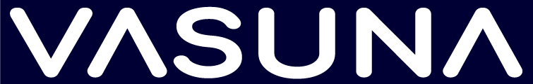 VASUNA-Logo - weiße Schrift auf dunkelblauem Hintergrund